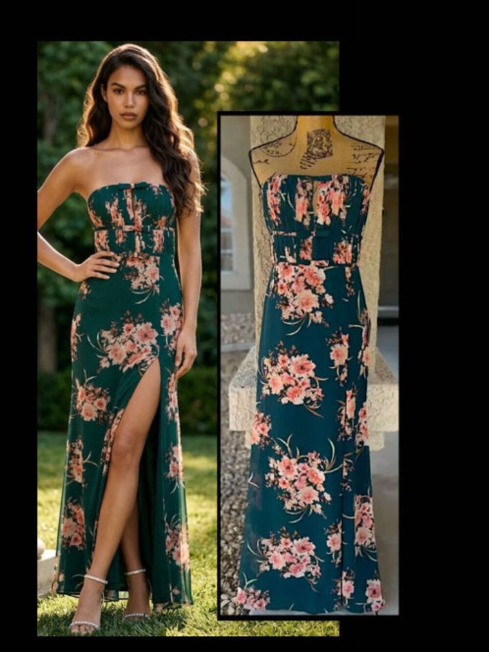 Lulus Pleated Strapless Enchanting Garden Maxi Dress Size M